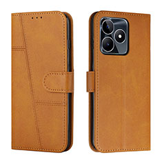 Leather Case Stands Flip Cover Holder Y01X for Realme C53 India Light Brown