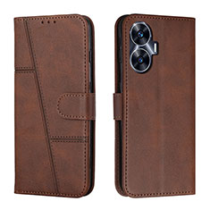 Leather Case Stands Flip Cover Holder Y01X for Realme C55 Brown