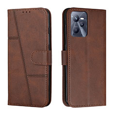 Leather Case Stands Flip Cover Holder Y01X for Realme Narzo 50A Prime Brown