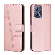 Leather Case Stands Flip Cover Holder Y01X for Realme Narzo 50A Prime Rose Gold