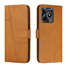 Leather Case Stands Flip Cover Holder Y01X for Realme Narzo N53 Light Brown