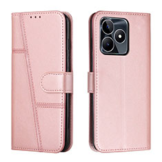 Leather Case Stands Flip Cover Holder Y01X for Realme Narzo N53 Rose Gold