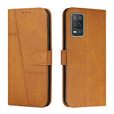 Leather Case Stands Flip Cover Holder Y01X for Realme V13 5G Light Brown