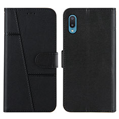 Leather Case Stands Flip Cover Holder Y01X for Samsung Galaxy A02 Black