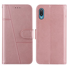 Leather Case Stands Flip Cover Holder Y01X for Samsung Galaxy A02 Rose Gold