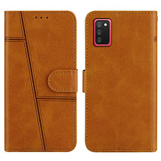 Leather Case Stands Flip Cover Holder Y01X for Samsung Galaxy A02s Light Brown