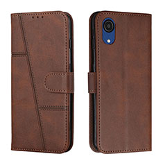 Leather Case Stands Flip Cover Holder Y01X for Samsung Galaxy A03 Core Brown