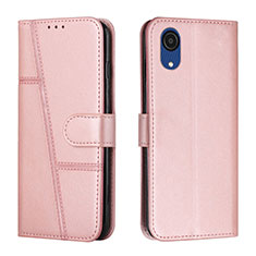 Leather Case Stands Flip Cover Holder Y01X for Samsung Galaxy A03 Core Rose Gold