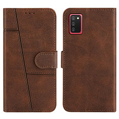 Leather Case Stands Flip Cover Holder Y01X for Samsung Galaxy A03s Brown