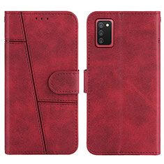 Leather Case Stands Flip Cover Holder Y01X for Samsung Galaxy A03s Red