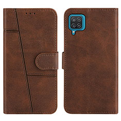Leather Case Stands Flip Cover Holder Y01X for Samsung Galaxy A12 Nacho Brown