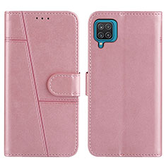 Leather Case Stands Flip Cover Holder Y01X for Samsung Galaxy A12 Nacho Rose Gold