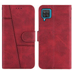 Leather Case Stands Flip Cover Holder Y01X for Samsung Galaxy A12 Red