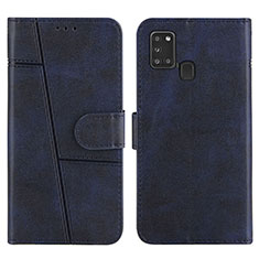 Leather Case Stands Flip Cover Holder Y01X for Samsung Galaxy A21s Blue