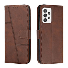 Leather Case Stands Flip Cover Holder Y01X for Samsung Galaxy A23 5G Brown