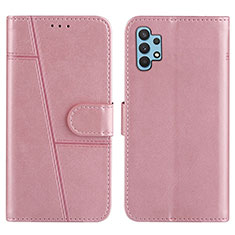 Leather Case Stands Flip Cover Holder Y01X for Samsung Galaxy A32 4G Rose Gold