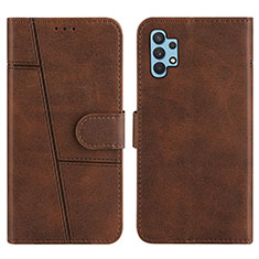 Leather Case Stands Flip Cover Holder Y01X for Samsung Galaxy A32 5G Brown