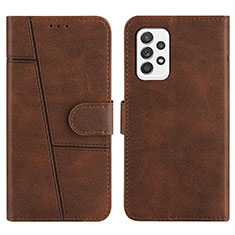 Leather Case Stands Flip Cover Holder Y01X for Samsung Galaxy A52 4G Brown