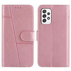 Leather Case Stands Flip Cover Holder Y01X for Samsung Galaxy A52 4G Rose Gold