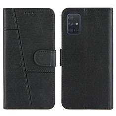 Leather Case Stands Flip Cover Holder Y01X for Samsung Galaxy A71 4G A715 Black
