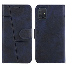 Leather Case Stands Flip Cover Holder Y01X for Samsung Galaxy A71 4G A715 Blue