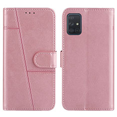 Leather Case Stands Flip Cover Holder Y01X for Samsung Galaxy A71 4G A715 Rose Gold