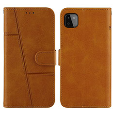 Leather Case Stands Flip Cover Holder Y01X for Samsung Galaxy F42 5G Light Brown