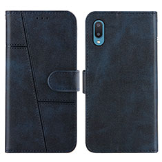 Leather Case Stands Flip Cover Holder Y01X for Samsung Galaxy M02 Blue