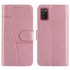 Leather Case Stands Flip Cover Holder Y01X for Samsung Galaxy M02s Rose Gold