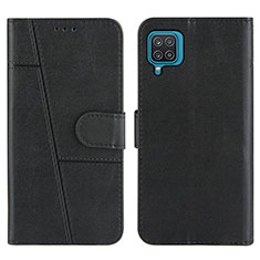 Leather Case Stands Flip Cover Holder Y01X for Samsung Galaxy M12 Black