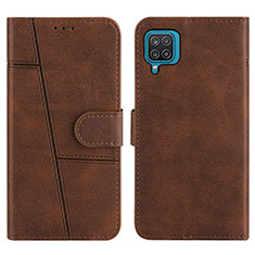 Leather Case Stands Flip Cover Holder Y01X for Samsung Galaxy M12 Brown