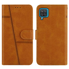 Leather Case Stands Flip Cover Holder Y01X for Samsung Galaxy M12 Light Brown