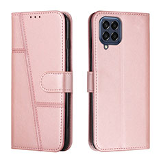 Leather Case Stands Flip Cover Holder Y01X for Samsung Galaxy M53 5G Rose Gold