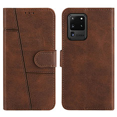 Leather Case Stands Flip Cover Holder Y01X for Samsung Galaxy S20 Ultra Brown