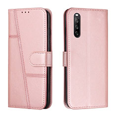 Leather Case Stands Flip Cover Holder Y01X for Sony Xperia 10 IV SOG07 Rose Gold