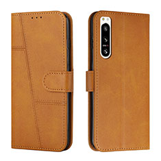 Leather Case Stands Flip Cover Holder Y01X for Sony Xperia 5 IV Light Brown