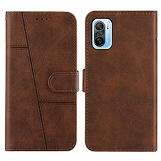 Leather Case Stands Flip Cover Holder Y01X for Xiaomi Mi 11X 5G Brown