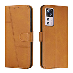 Leather Case Stands Flip Cover Holder Y01X for Xiaomi Mi 12T 5G Light Brown