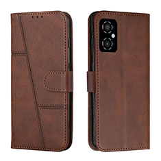 Leather Case Stands Flip Cover Holder Y01X for Xiaomi Poco M4 5G Brown