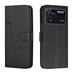 Leather Case Stands Flip Cover Holder Y01X for Xiaomi Poco M4 Pro 4G Black