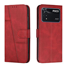 Leather Case Stands Flip Cover Holder Y01X for Xiaomi Poco M4 Pro 4G Red