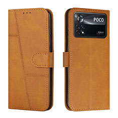Leather Case Stands Flip Cover Holder Y01X for Xiaomi Poco X4 Pro 5G Light Brown