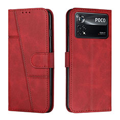 Leather Case Stands Flip Cover Holder Y01X for Xiaomi Poco X4 Pro 5G Red