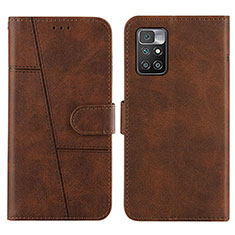 Leather Case Stands Flip Cover Holder Y01X for Xiaomi Redmi 10 (2022) Brown