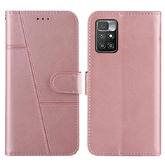 Leather Case Stands Flip Cover Holder Y01X for Xiaomi Redmi 10 (2022) Rose Gold