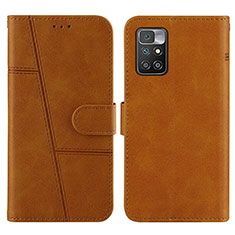 Leather Case Stands Flip Cover Holder Y01X for Xiaomi Redmi 10 4G Light Brown