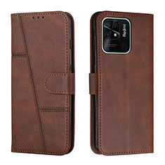 Leather Case Stands Flip Cover Holder Y01X for Xiaomi Redmi 10 India Brown