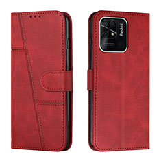 Leather Case Stands Flip Cover Holder Y01X for Xiaomi Redmi 10 India Red