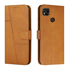 Leather Case Stands Flip Cover Holder Y01X for Xiaomi Redmi 9 India Light Brown