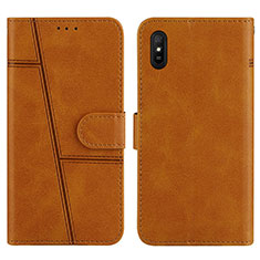 Leather Case Stands Flip Cover Holder Y01X for Xiaomi Redmi 9A Light Brown